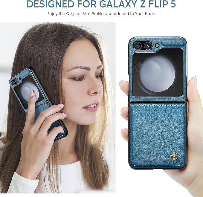 for Samsung Galaxy Z Flip 5 Case, Premium PU Leather Case Anti Scratch Slim Phone Shockproof Protective Phone Cover for Samsung Galaxy Z Flip5, Blue