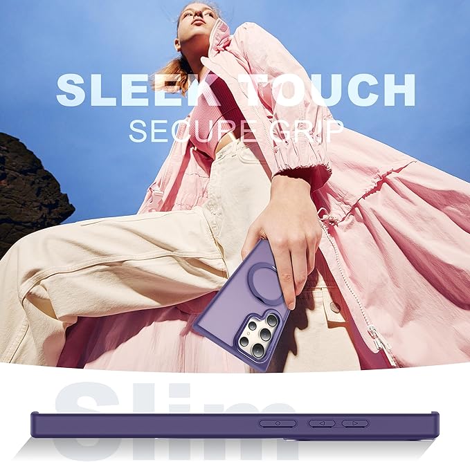 Compatible with Samsung Galaxy S22 & S23 Ultra Case with 360Rotatable Magnetic Ring Stand Compatible with Mag-Safe Military Protection Shockproof Translucent Phone Case,Dark Purple