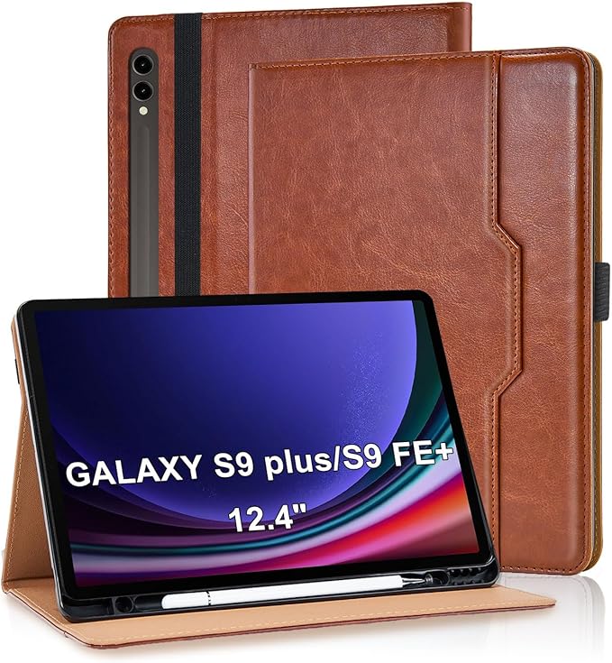 Case for Samsung Galaxy Tab S10+ Plus 2024 / S9 FE+ / S9+ 12.4 Inch 2023 Magnetic Multi-Angle Leather Folio Stand Shell With Card Holder, Brown