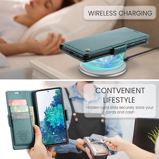 Case for Samsung Galaxy S20 FE Wallet Case, RFID Blocking PU Leather Flip Folio Cover Card Holder Kickstand Shockproof Phone Case Compatible with Samsung Galaxy S20 FE, Blue Green