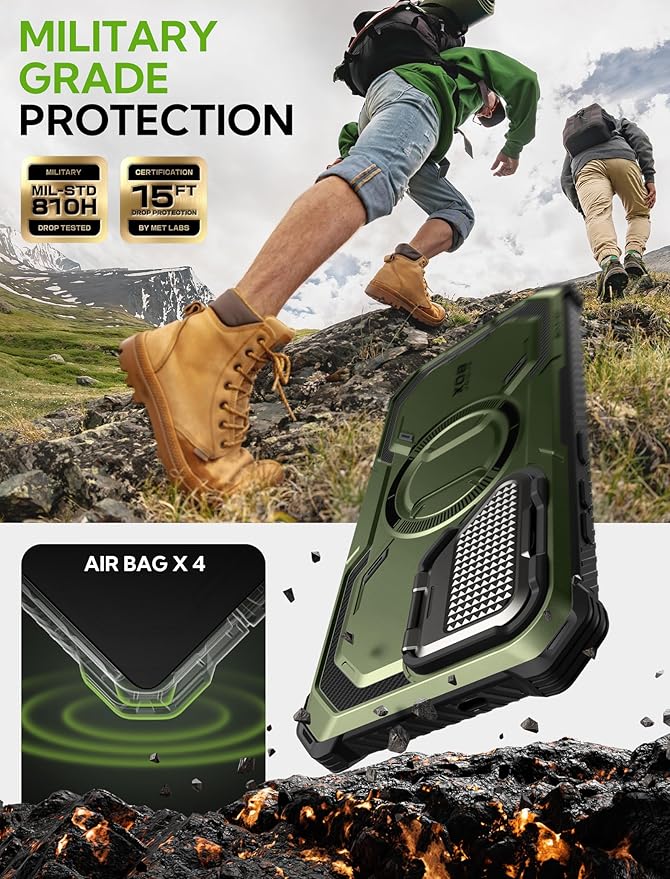 i-Blason for Samsung Galaxy S25 Plus Case with Camera Cover Stand [MagSafe Compatible] [Built-in Screen Protector] Full-Body Military-Grade Protection Rugged Magnetic Phone Case for S25 Plus, Green