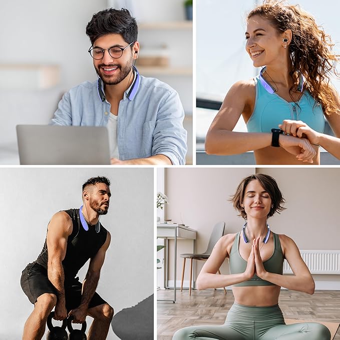 AMORNO Foldable Bluetooth Headphones Wireless Neckband Headset with Retractable Earbuds, Sports Sweatproof Noise Cancelling Stereo Earphones with Mic