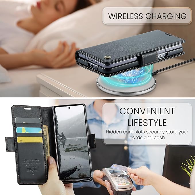 for Samsung Galaxy Z Fold 7 Case, Premium PU Leather Wallet Case Flip Cover with [RFID Blocking][Card Holder][Stand Function] Shockproof Protective for Samsung Galaxy Z Fold 7, Black