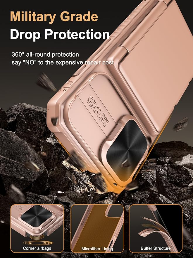 Vihibii for iPhone 16 Case Wallet with Card Holder (4 Cards) [RFID Blocking] & Slide Camera Cover, Military Grade Drop Protection, Rugged Back & Silicone Edge Phone Cover, 6.1" 2024, Rose Gold