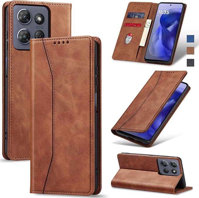 Jasonyu Flip Wallet Case for Moto G Power/Play (2025),Leather Magnetic Folio Cover with Card Holder,Kickstand - TPU Shockproof Durable Protective Phone Case,Brown