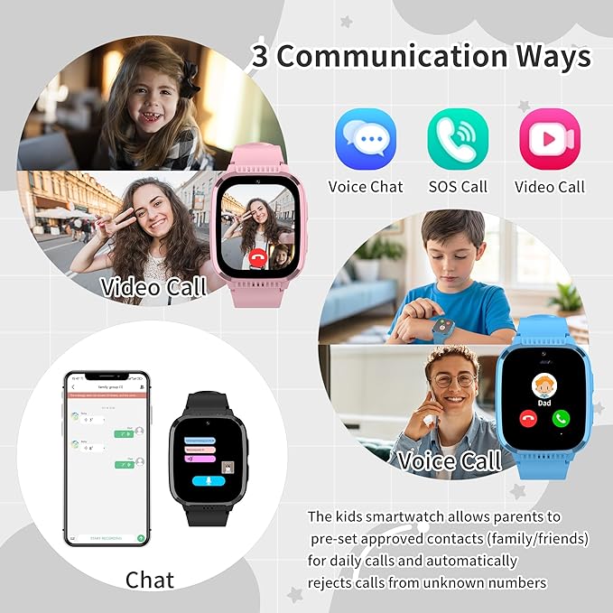 4G Kids Smart Watch Boys with GPS Tracker Video Calling Texting, Waterproof Smartwatches Age 5-13, One-Key SOS Call Voice Chat Cell Phone Watch with Alarm Clock Game HD Camera (Black)