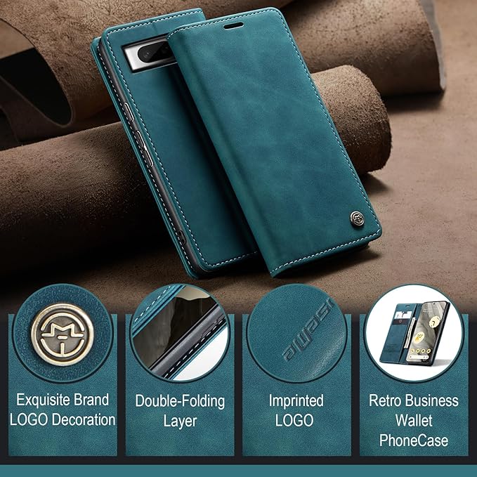 for Google 8 Case, Flip Wallet Leather Case with Card Holder Magnetic Closure Shockproof Kickstand Protective Phone Cases Cover for Google 8,Blue-Green
