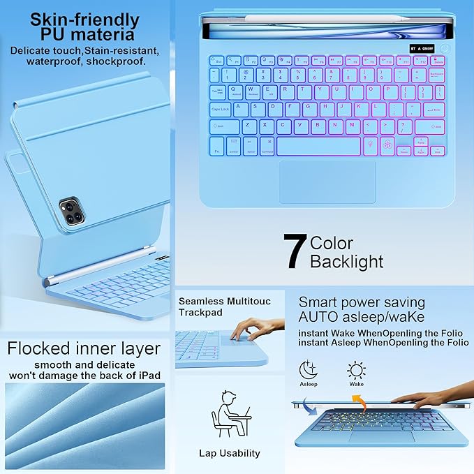 Keyboard Case for iPad Air 13 inch (M3 2025/M2, 2024),iPad Pro 12.9 inch (3/4/5/6th Gen)，Magic-Style Magnetic – Floating Cantilever Stand – Backlit Keyboard Case with Multi-Touch Trackpad