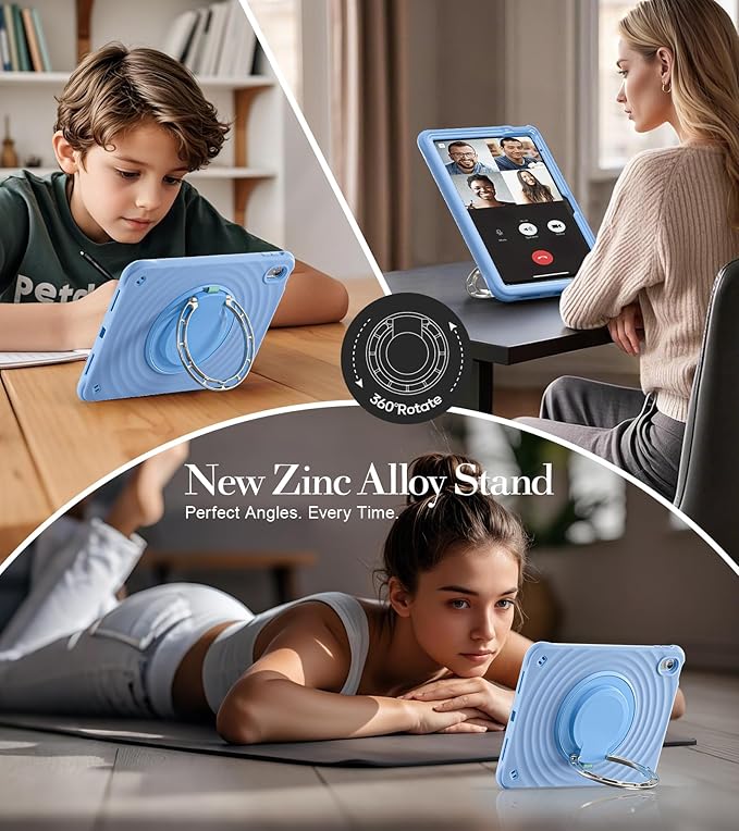 BRAECN Ripple Case for iPad (A16)11th/10th Generation 11/10.9 inch 2025/2022 Zinc Alloy Handle Ring Stand Protective Heavy Duty Screen Protector 360°Rotating 180°Folding Shoulder Strap Full-Body Cover