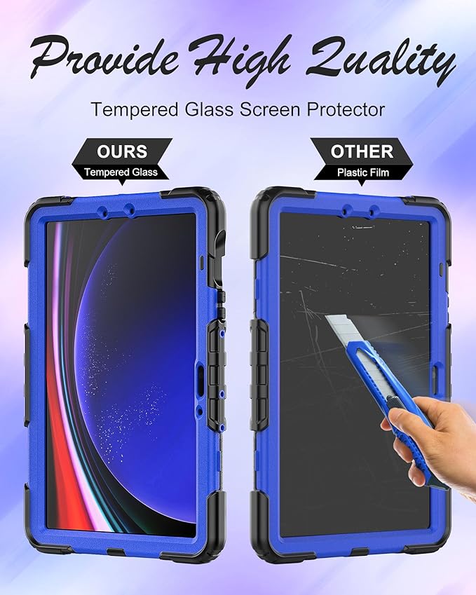 Case for Samsung Galaxy Tab S10 Lite/ S10 FE / S9 FE 10.9 Inch / S9 11'' 5G Protective with Screen Protector/Pen Holder/Hand Strap, Heavy Duty Shockproof Tablet Cover for S10 Lite, Blue