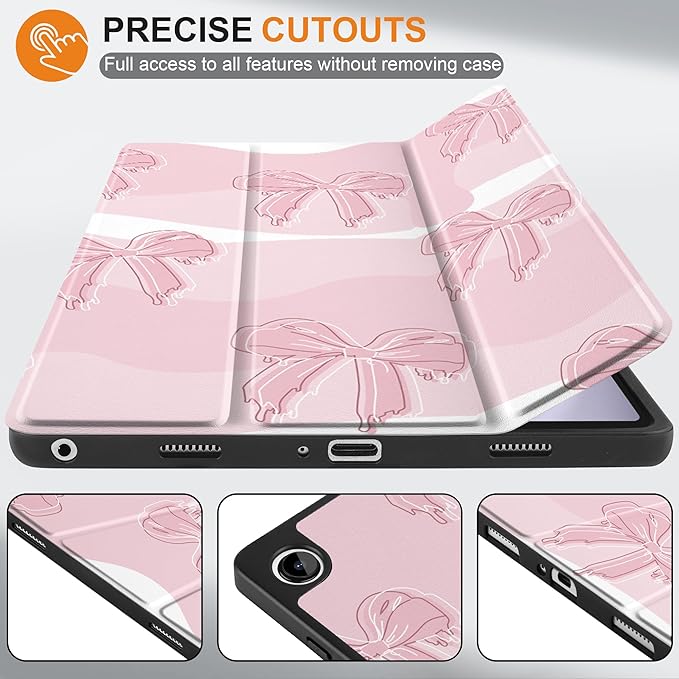MEEgoodo Case for Samsung Galaxy Tab A9 Plus 11 inch Cover 2024 2023 with S Pen Holder, A9+ Smart Tablet Cases with Leather Trifold Stand+Soft TPU Back Shell+Smart Auto Wake/Sleep, Melted Bow