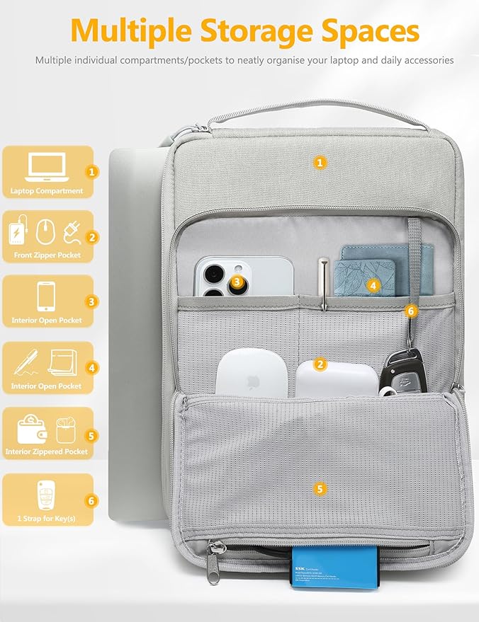 HYZUO 14-15 Inch Laptop Bag Sleeve for MacBook Air 15 M4 M3 M2, MacBook Pro 15, XPS 14/15 Plus, 15" Surface Laptop, Notebook Case for 14" Dell HP Lenovo ThinkPad Asus Acer Huawei, Light Gray