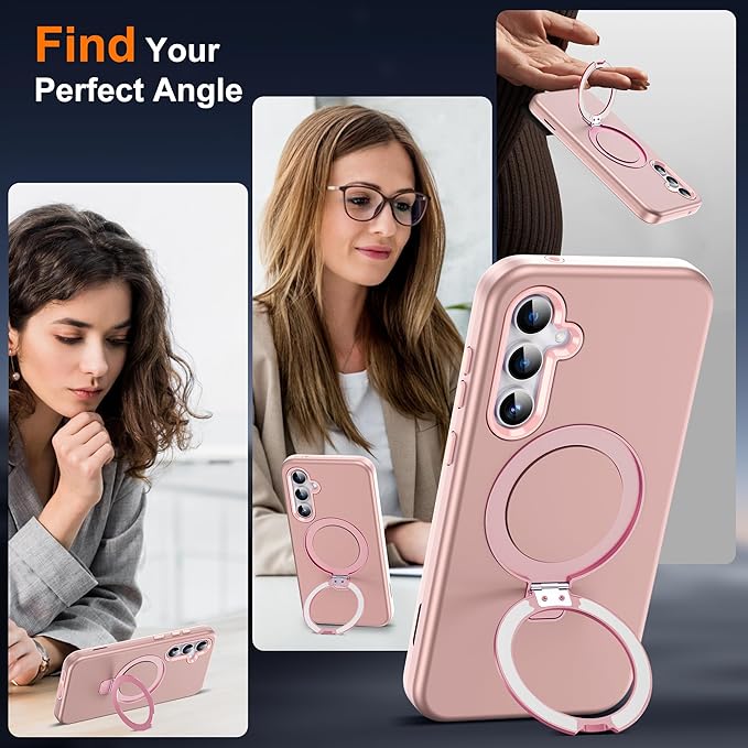 Designed for Samsung Galaxy S23 FE Case with Magnetic Ring Stand [Compatible with Mag-Safe][Military Grade Drop Protection][Build in Kickstand] Shockproof S23 FE Phone Case 6.4",Rose Gold