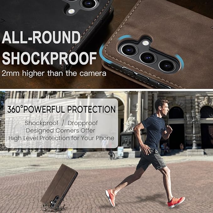 for Samsung Galaxy S24 Plus Case, Flip Wallet Leather Case with Card Holder Magnetic Closure Shockproof Kickstand Protective Phone Cases Cover for Galaxy S24 Plus 5G Cover,Coffee