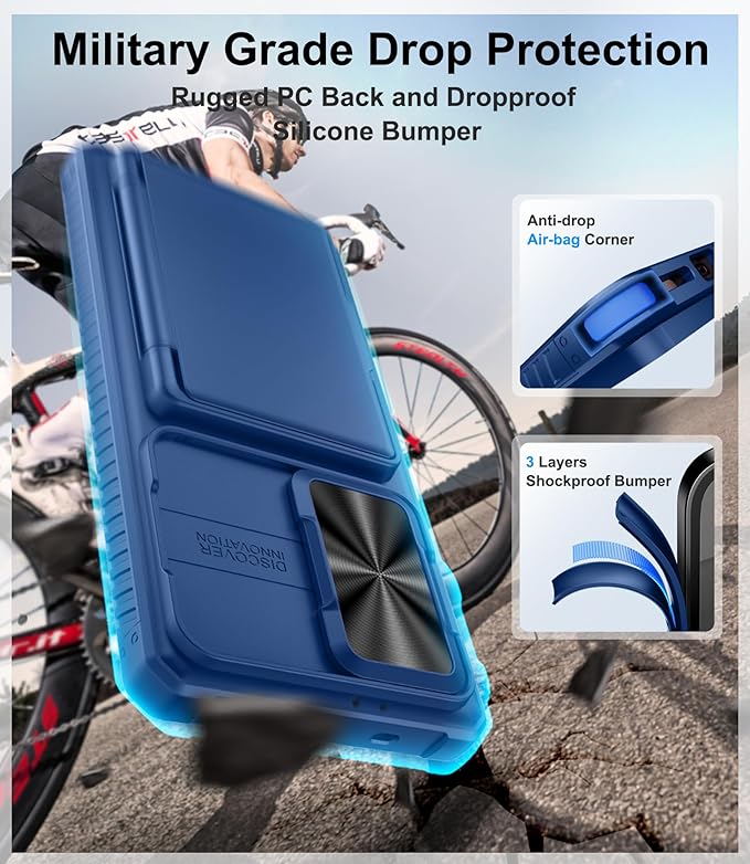 for Samsung Galaxy S25 Ultra Wallet Case, Card Holder (4-5 Cards), RFID Block, Slide Lens Cover, Military Grade Drop Proof, Hard Heavy Duty Men Women Protective Case for Galaxy S25 Ultra, Blue