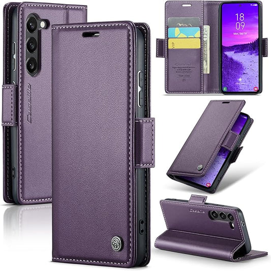 AUPAI for Samsung Galaxy S23 Wallet Case with Credit Card Holder, PU Leather RFID Blocking Folio Flip Kickstand Magnetic Clasp Protective Phone Cover for Women Men Purple