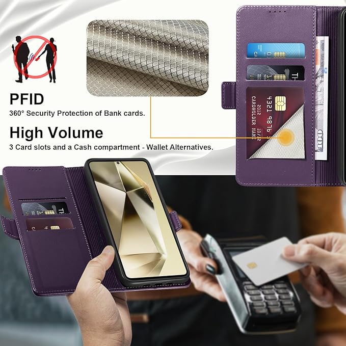Wallet Flip Case for Samsung Galaxy S24 Ultra 5G - [RFID Blocking] Luxury PU Leather Card Holder Magnetic Phone Cover with Kickstand,Shockproof Protective Case,Purple