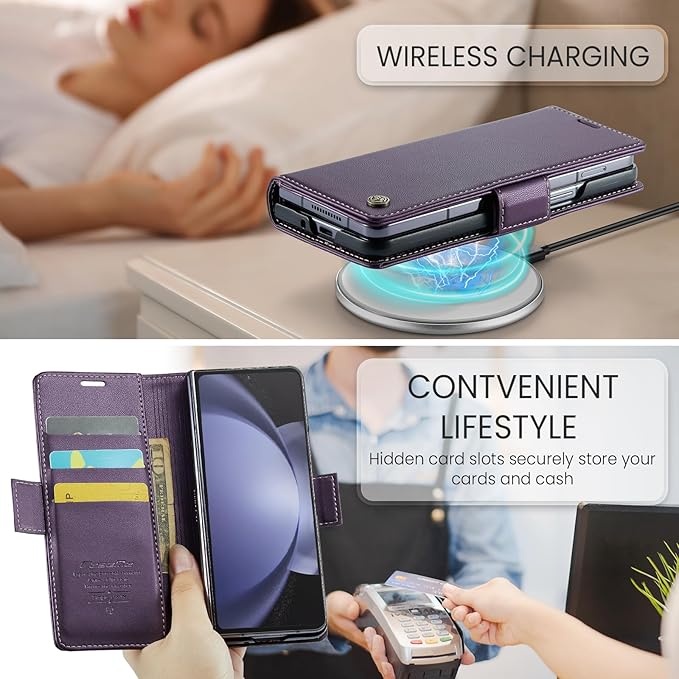 for Samsung Galaxy Z Fold 5 Case, Premium PU Leather Wallet Case Flip Cover with [RFID Blocking][Card Holder][Stand Function] Shockproof Protective for Samsung Galaxy Z Fold 5, Purple