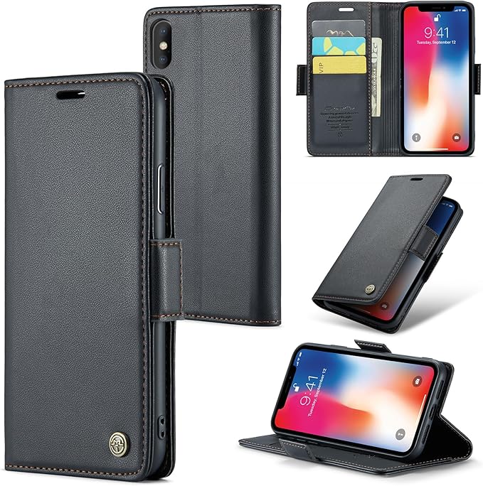 for iPhone Xs Max Case, Premium PU Leather Wallet Case Flip Cover with [RFID Blocking][Card Holder][Stand Function] Shockproof Protective for iPhone Xs Max 6.5", Black