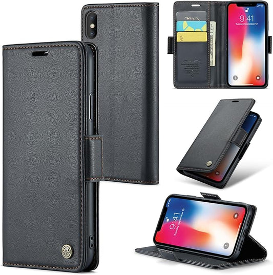 for iPhone Xs Max Case, Premium PU Leather Wallet Case Flip Cover with [RFID Blocking][Card Holder][Stand Function] Shockproof Protective for iPhone Xs Max 6.5", Black