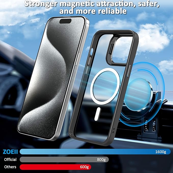 for iPhone 15 Pro Case Magnetic for iPhone15 Pro, with Kickstand, Compatible with MagSafe, Military-Grade Protection Case for 15 Pro, Black