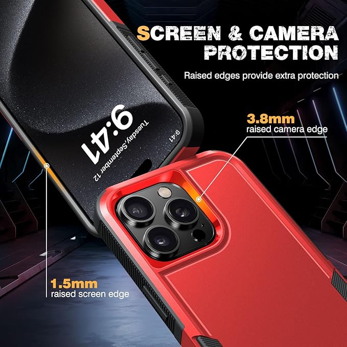 Diaclara Designed for iPhone 15 Pro Max Case, [with Privacy Screen Protector] [Anti Spy] [Military Grade Drop Protection] Heavy Duty Full-Body Shockproof Phone Case, Red