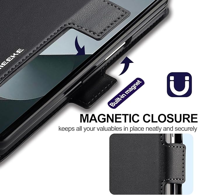 HXY Wallet Case for Samsung Galaxy Z Fold 7 with S Pen Holder, PU Leather Magnetic Flip Case for Men Women with Card Holder Kickstand Shockproof Protection Case for Galaxy Z Fold 7 2025 (Black)