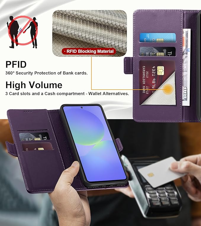 Wallet Flip Case for Samsung Galaxy A36 5G - [RFID Blocking] Luxury PU Leather Card Holder Magnetic Phone Cover with Kickstand,Shockproof Protective Case,Purple
