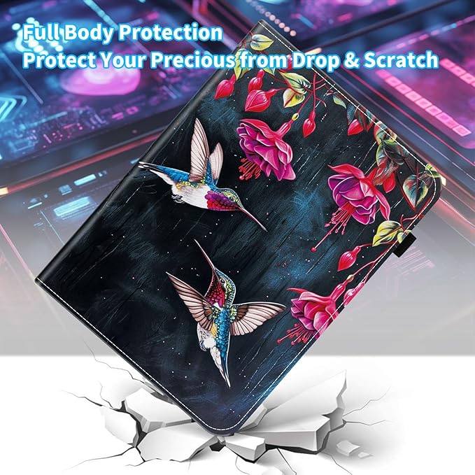 Case for Samsung Galaxy Tab A9 Plus/A9+ 5G 11 Inch 2023 Model (SM-X210/X216/X218),Card Slot PU Leather TPU Case Pen Holder Auto Wake Sleep,Flower Hummingbird