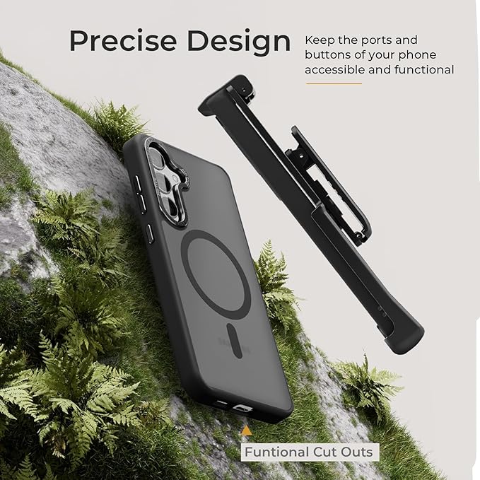 MOTIVE Designed for Samsung Galaxy s25 Case with Belt Clip, Semi-Clear Case Magnetic Compatible with MagSafe, Slim Cover, Drop Tested s25 Holster Case 6.2” | Clear Frost [Fits s24 Phone]