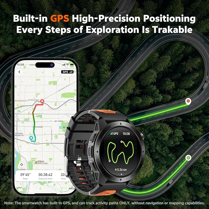 Military Smart Watches for Men Built-in GPS(Answer/Make Calls), 1.43" AMOLED Screen with Compass, Altitude, Barometer, 3ATM Waterproof, Fitness Watch with Health Monitor for Android iOS