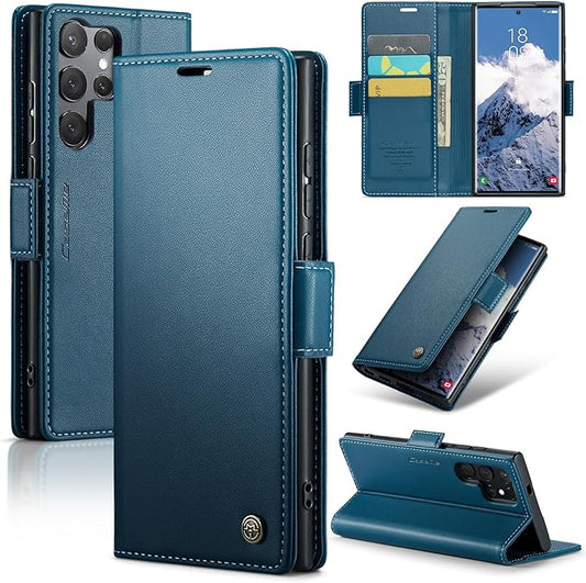 for Samsung Galaxy S25 Ultra Case, Premium PU Leather Wallet Case Flip Cover with [RFID Blocking][Card Holder][Stand Function] Shockproof Protective for Samsung Galaxy S25 Ultra, Blue