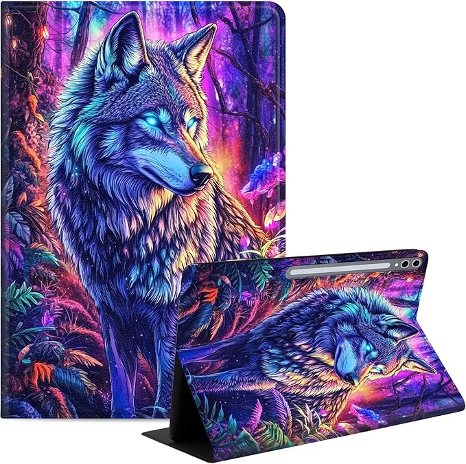 Case for Samsung Galaxy Tab S10 Plus/ S9 FE Plus/ S9 Plus 5G Tablet 12.4'', Slim PU Leather Stand Cover with Auto Wake/Sleep, Multi-Angle Viewing & Shockproof, Majestic Wolf
