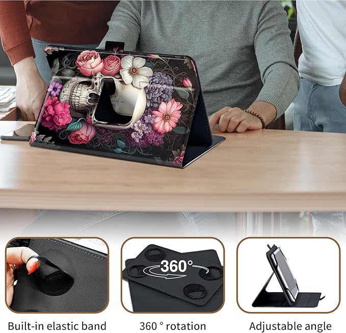 Case for Lenovo Tab P11 Pro Gen 2 11.2" 2022,Mxfdegf 360 Degree Rotating Stand and Magnetic Closure Case for 11.2 inch Lenovo Tab P11 Pro 2nd Generation,Rose Flower Skull