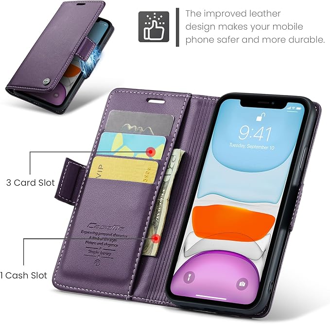 for iPhone 11 Case, Premium PU Leather Wallet Case Flip Cover with [RFID Blocking][Card Holder][Stand Function] Shockproof Protective for iPhone 11, Purple