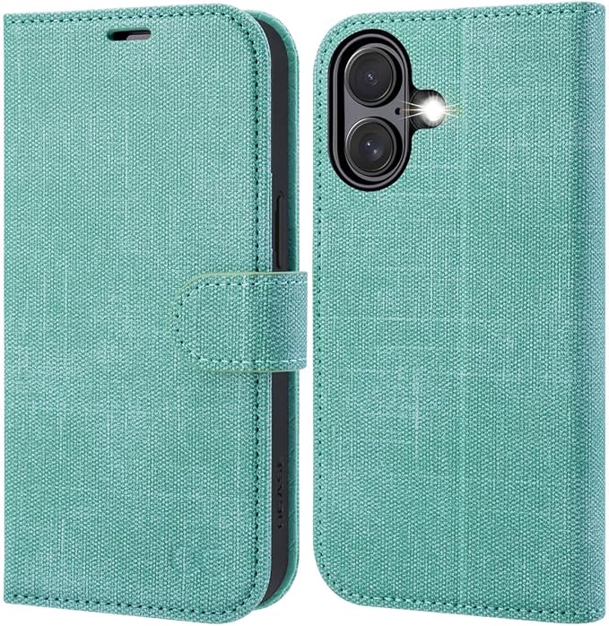 OCASE Compatible with iPhone 16 Wallet Case, PU Leather Flip Folio Case with Card Holders RFID Blocking Kickstand [Shockproof TPU Inner Shell] Phone Cover 6.1 Inch 2024, Denim Green