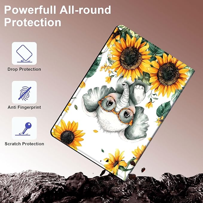 Case for Samsung Galaxy Tab A9+/A9 Plus 11” 2023 Model (SM-X210/X216/X218), Slim PU Leather Stand Cover with Auto Wake/Sleep, Multi-Angle Viewing & Shockproof, Cute Baby Elephant