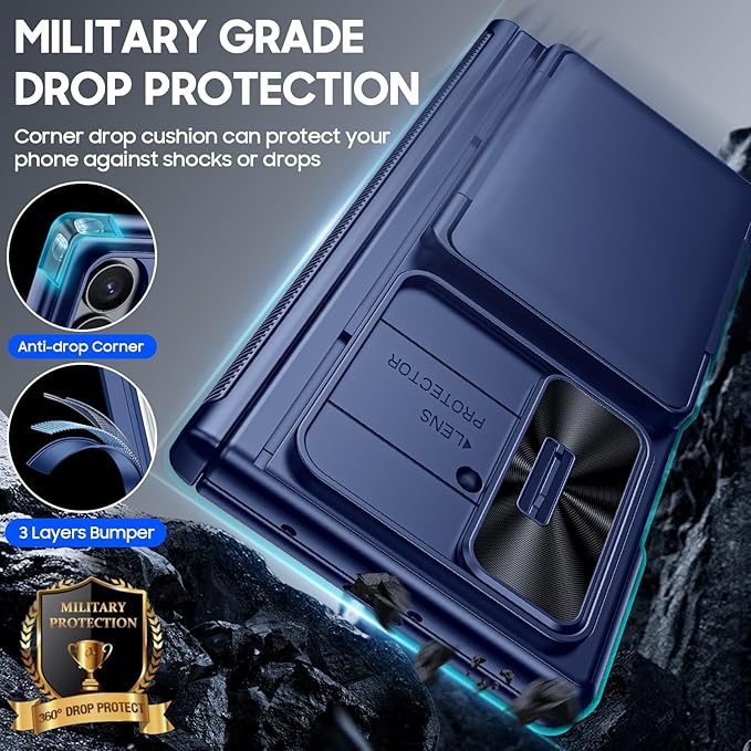 for Samsung Galaxy Z Fold 7 Case Wallet RFID [Cards Holder][Camera Cover][Kickstand] Full Body Shockproof Silicone Protective Phone Case for Galaxy Z Fold 7 Case(Blue)