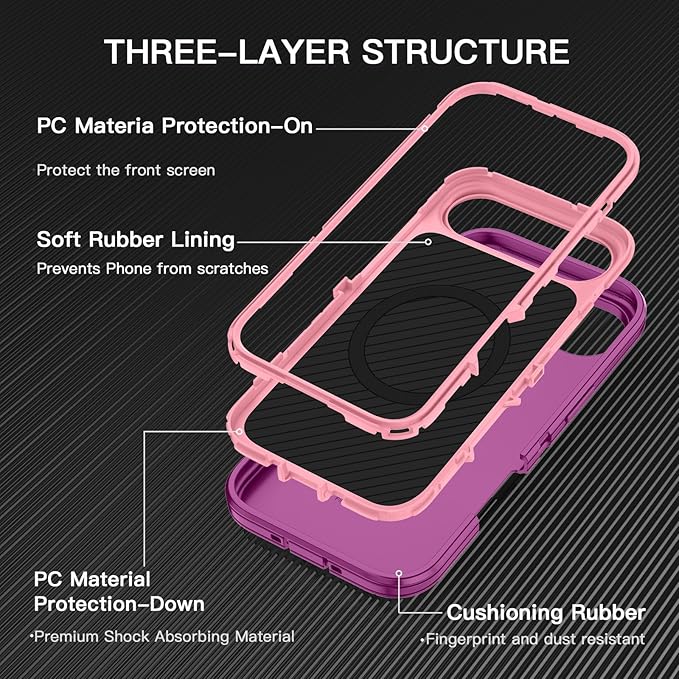 for iPhone Air Case/iPhone 17 Air Case [Compatible with MagSafe] Shockproof 3-Layer Full Body Protection [Without Screen Protector] Rugged Heavy Duty Cover for Apple iPhone Air,Purple/Pink