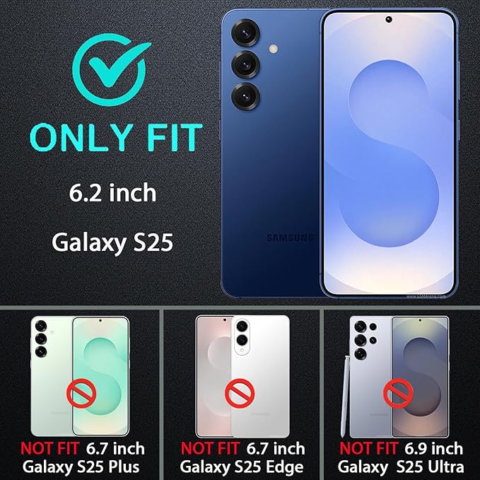 for Samsung Galaxy S25 Case, ONLY, [NOT FIT Galaxy S25 Edge/S25 Plus/S25 Ultra], Military Grade Case with 2Pcs Tempered Glass Screen Protector & 1Pcs Camera Lens Protector (Black/Grey)