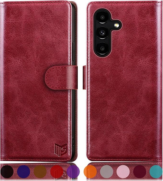 SUANPOT for Samsung Galaxy S24 5G Wallet case with RFID Blocking Credit Card Holder,Flip Book PU Leather Protective Cover Women Men for Samsung S24 Phone case Red