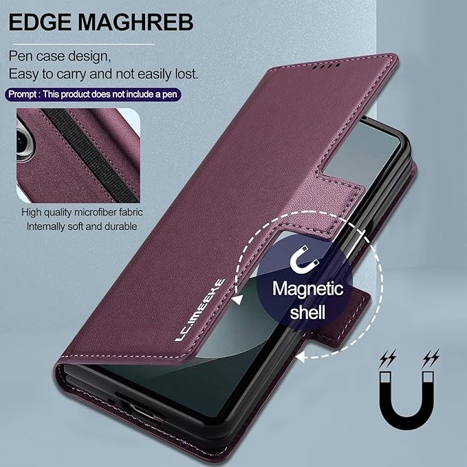 HXY Wallet Case for Samsung Galaxy Z Fold 7 with S Pen Holder, PU Leather Magnetic Flip Case for Men Women with Card Holder Kickstand Shockproof Protection Case for Galaxy Z Fold 7 2025 (Purple)