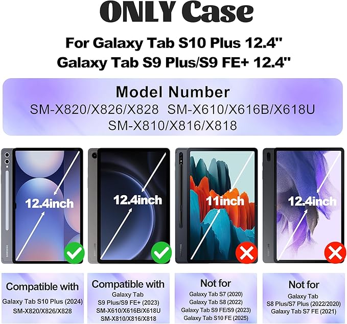 Case for Samsung Galaxy Tab S10 Plus/ S9 FE Plus/ S9 Plus 5G Case 12.4" [with Tempered Glass Screen Protector], Rotating Kickstand, S Pen Holder, Shoulder & Hand Strap (Green)