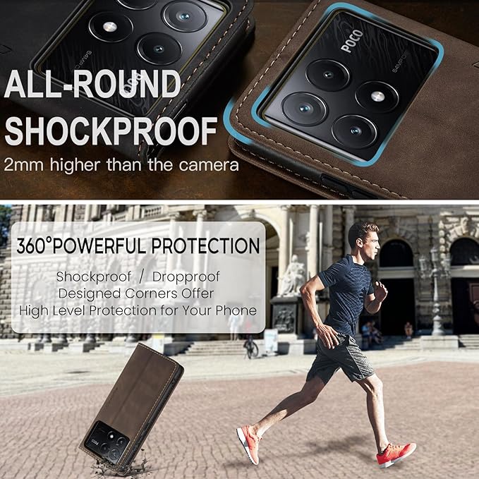 for Xiaomi Poco X6 Pro 5G Case, Flip Wallet Leather Case with Card Holder Magnetic Closure Shockproof Kickstand Protective Phone Cases Cover for Xiaomi Poco X6 Pro 5G,Coffee