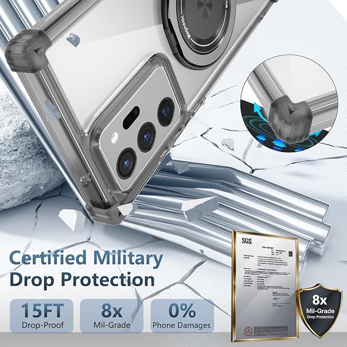 Magnetic for Samsung Galaxy Note 20 Ultra Case Compatible with MagSafe Wireless Charging,with Screen Protector,Phone Case Built-in 360°Kickstand Shockproof Military Grade Drop Protection Black