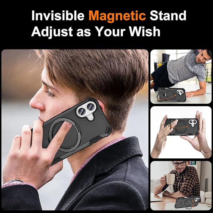 Compatible with iPhone 17 Case with Invisible Magnetic Ring Stand [Compatible with Magnetic] [Military Drop Protection] Shockproof Slim Hard Back Soft Edge Case 6.3 Inch, Black