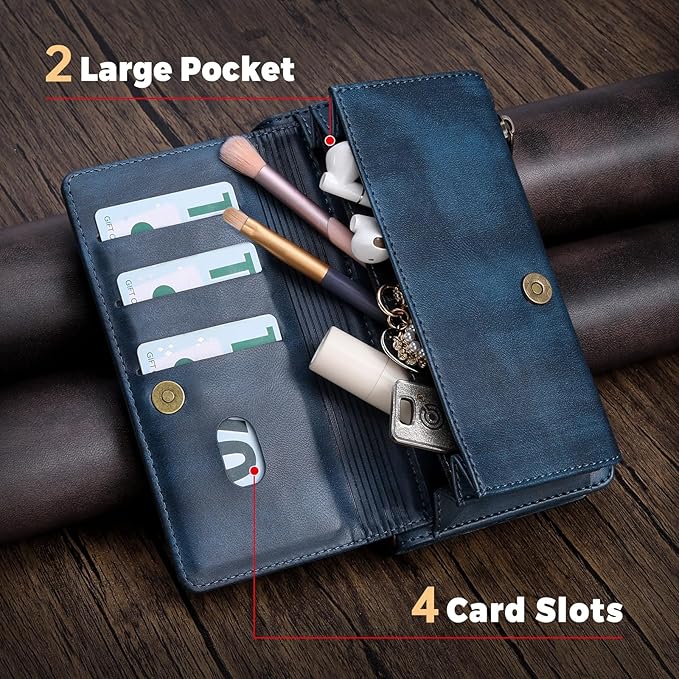 for iPhone 13 Wallet Phone Case with 7 Card Holder,RFID Blocking | PU Leather | Kickstand | Flip | Wrist Strap&Shoulder Strap | Shockproof | Zipper Wallet | Women Men | 6.1" | Blue