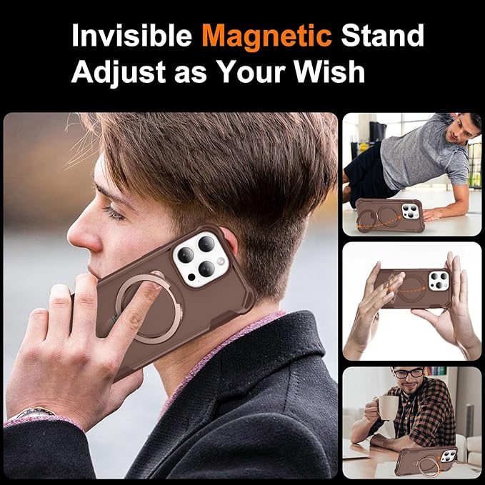 Compatible with iPhone 12 Pro Max Case & iPhone 13 Pro Max Case with Invisible Magnetic Ring Stand [Compatible with Magnetic] [Military Drop Protection] Shockproof Slim Case 6.7 Inch, Khaki
