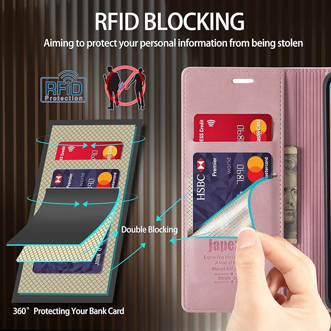 japezop iPhone 15 Pro 5G Wallet Case with [RFID Blocking],Card Holder Kickstand Magnetic,Leather Flip Case Wallet for iPhone 15 Pro 5G 6.1 Inch(Pink)