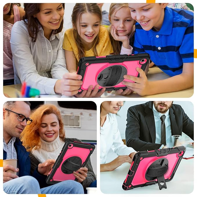 Timecity for Samsung Galaxy Tab A7 10.4 Case 2020/2022, SM-T500/T503/T505/T507/T509, Durable Sturdy Case with Screen Protector Swivel Stand Hand Shoulder Strap Drop-Proof for Galaxy A7 Tablet - Rose